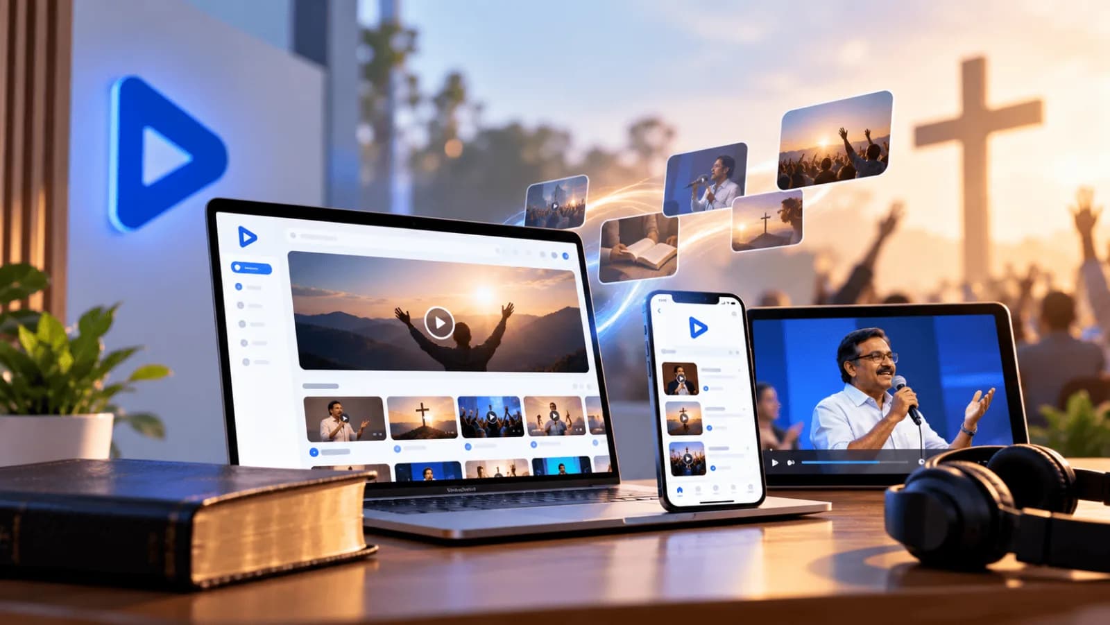 The JCTV online Bible learning platform on laptop, phone and tablet